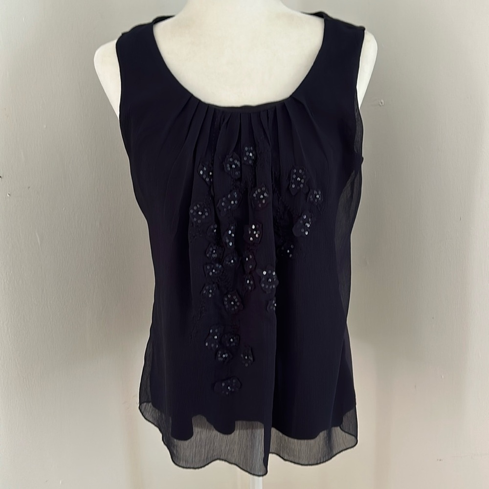Coldwater Creek Navy Sleeveless Cotton Blend Top sz S